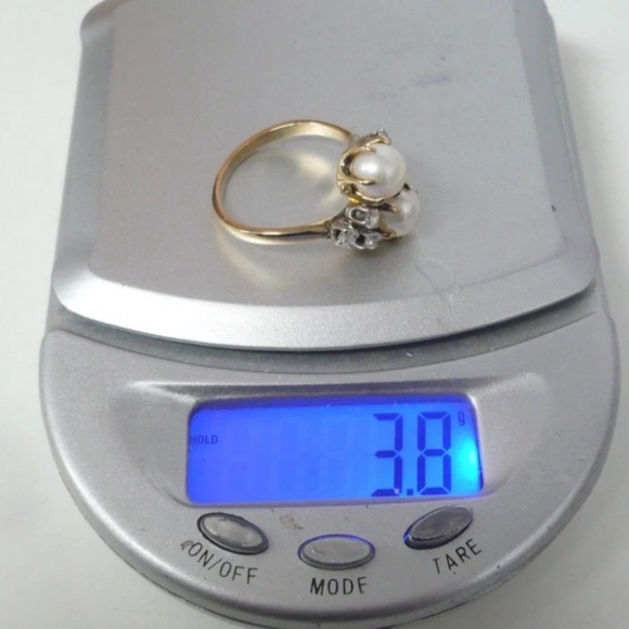 Estate 14K Akoya Pearls Diamond Ring Size 6 - Picture 12 of 12